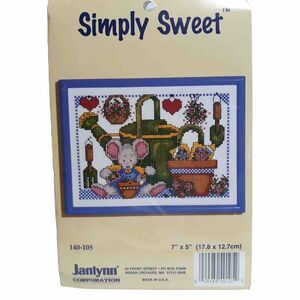 Janlynn Simply Sweet Cross Stitch Kit NEW Gardening Mouse Garden Watering Can